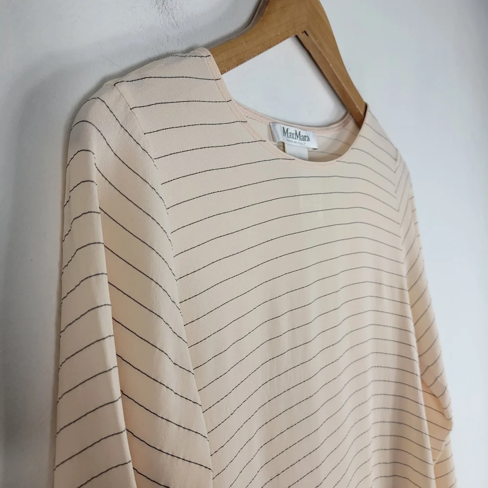 MaxMara Silk Semi Sheer Striped Long Sleeve Crewneck Split Side Blouse - Picture 4 of 10